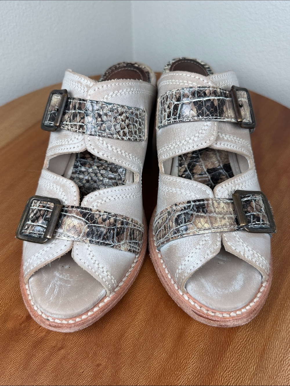 Freebird by Steven Caprice Leather Double Buckle Mule Sandals Block Heel Size 8 - Picture 2 of 16